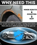 Diagram showing car with rust from scratches, highlighting benefits of Grey Car Touch Up Paint Pen For Scratches And Chips Automotive Scratch Repair Kit And Auto Scratch Remover For Cars And SUVs Quick Application Smooth Gloss Finish.