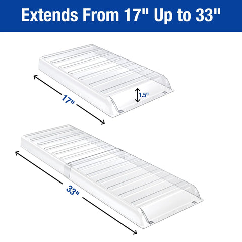 Under Furniture Air Vent Extender For Floor Registers Up To 14 Inches Wide, Low Profile 1.5 Inch Tall, Extends From 17 To 33 Inches