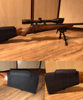 Neoprene Comb Raising Sleeve Slip-On Cheek Rest Kit with Three EVA Foam Inserts on wooden rifle stock for shooting comfort