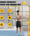Industrial Grade Eye Wash And Shower Station Built Tough With 304 Stainless Steel in use with safety features displayed