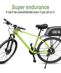 Adjustable 18mm Hole Spacing Bike Kickstand for 24, 26, and 27.5 Inch MTB showing endurance on green bike with 150 lb bag