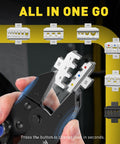 7 Piece Beefed-Up Pro Grade Quick Change Crimping Tool Set With Ratcheting Wire Crimper And 7 Die Sets for crimping connectors.