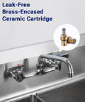 Real Deal 8 Inch Wall Mount Commercial Kitchen Sink Faucet Featuring Badass Solid Brass Build Ridiculously Slick Chrome Shield And Dead Simple Heavy Duty Restaurant Jobs with leak-free brass-encased ceramic cartridge.