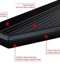 Close-up of Beefed Up Stainless Steel 6 Inch Wide Running Board showing slip-resistant surface and black powder-coated finish