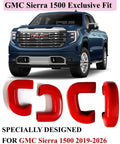 GMC Sierra 1500 Red Tow Hook Covers Set for 2019 2020 2021 2022 2023 2024 2025, four red covers, front view with vehicle background