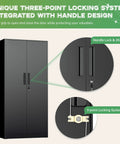Six Foot Tall Lockable Steel Storage Cabinet With Adjustable Shelves, Heavy Duty Metal Locker For Office Home Garage Gym School, 72 Inch High, Black Matte with three-point lock and handle design
