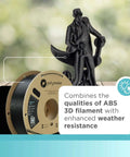 ASA 3D Printing Filament 1.75mm Black 1kg spool with black statue showcasing weather resistance and durability.