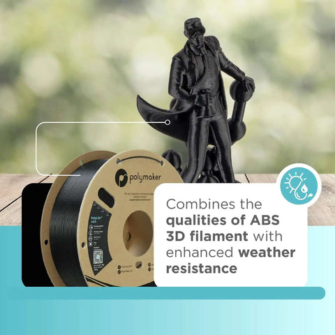ASA 3D Printing Filament 1.75mm Black 1kg spool with black statue showcasing weather resistance and durability.