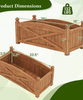Wooden Raised Garden Bed With Drainage Holes Built Tough For Outdoor Patios And Balconies, Weatherproof Fir Wood Planter Box, Heavy Duty Plant Container, 36 x 16 x 15 Inches, showing product dimensions with weight capacity.
