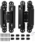 Heavy Hitter Hidden Door Hinges 2 Pack, 6 Inch Concealed Pivot Hardware For Secret Bookcase Entry with screws and mounting parts.