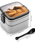 Desert Sand Camel Double Layer Bento Box With Spoon Portable Insulated Lunch Container, durable PP material, measurements shown