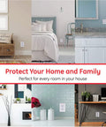 Living room, bedroom, and kitchen with Tamper-Resistant Outlet Covers For Standard Wall Outlets, Clear Kid-Proof Plug Protectors.