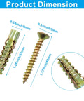 20 Pack Gold Anchors And Screws Kit dimensions, 6x32mm anchor and 6x40mm screw for hollow walls with tree shape expansion.