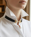 Six Piece Set Medium Horse Bit Buckles D Ring Gold Snaffle Buckles Perfect For Women Must Have necklace on white collar