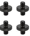 Top Shelf 4 Pack Quarter Inch Male To Male Threaded Tripod Screw Adapter Fits Camera Cages And Light Stands, four black aluminum adapters.