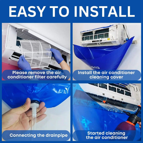 Pro Mini Split Cleaning Kit Bag With 2L High Pressure Sprayer, Waterproof PVC Cover Bib in use for air conditioner cleaning