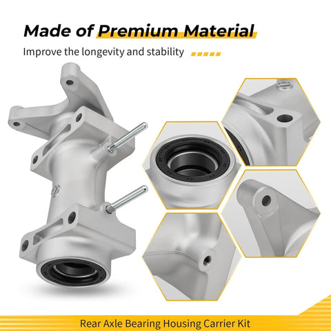 Rear Axle Bearing Housing Carrier Kit For Suzuki QuadSport 400 Z LT-Z400 LT-Z400Z 2003-2008 Replacement Part High-Strength Housing For Durable Axle Assembly, silver metal housing with bearing