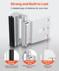 Kick Resistant Door Reinforcement Lock, 2 Pack Heavy Duty Security Strike Plate Withstands 800 Lbs, Fits Inward Opening Entries, Rock Solid Aluminum Build shown with rubber bumper and sleek design.