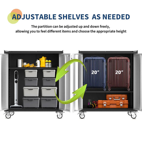 Open view of Heavy Duty Garage Storage Cabinet On Wheels Rolling Tool Cabinet With Adjustable Shelf And Lockable Doors Rust Resistant
