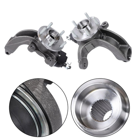 Front Driver And Passenger Side Wheel Hub Bearing Steering Knuckle Assembly Replacement For Transit Connect 2010 2011 2012 2013 With OEM Style Fit 698-467 698-466 2T1Z1215E 2T1Z3K185A 2T1Z3K185B 5T1Z3K185C Beefed-Up For A Smooth, Quiet Ride, metal components and detailed close-up visible