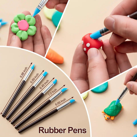 Close-up of rubber pens from 27 Piece Clay Tools Kit For Polymer And Air Dry Clay Fans used for crafting colorful clay figures