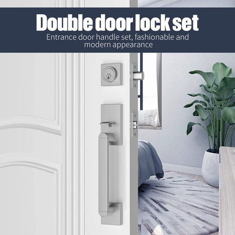 Built To Last Heavy Duty Front Door Handle Set With Single Cylinder Deadbolt And Reversible Lever for entry security in satin nickel