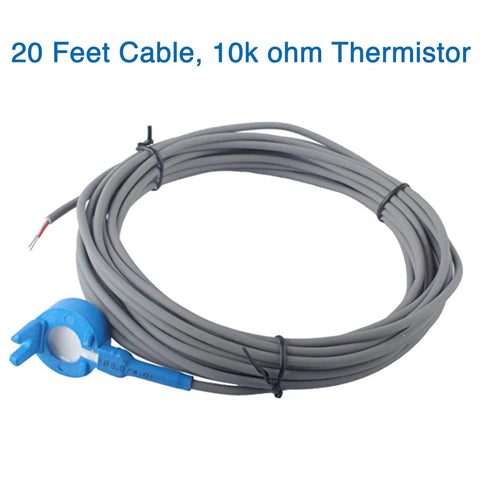 Air Water Solar Temperature Sensor 520272 With 20 Foot Cable Replacement for Pool and Spa 10K Thermistor Heavy Duty Build