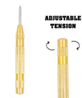 Straight Up Heavy Duty Brass Window Punch Emergency Rescue Tool with adjustable tension and knurled grip for glass breaking.