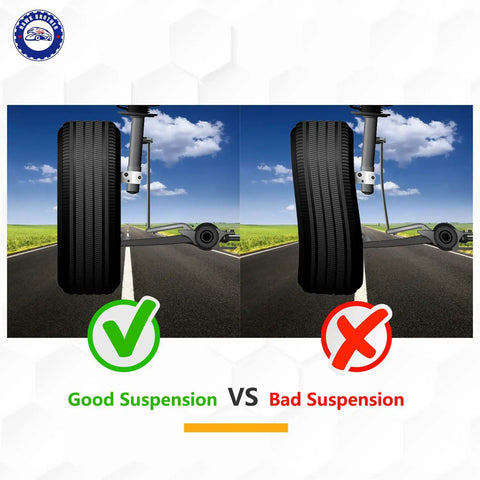 Two Pack Front Stabilizer Sway Bar End Links For Toyota Rav4 2006 To 2018, Prius 2010 To 2017, Scion Tc 2011 To 2016 And Xb 2008 To 2015 OE Style Replacement K750043 shown with good vs bad suspension