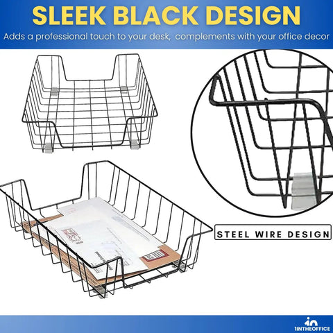 Front Load Letter Tray Set For Desk Black Steel Paper Organizer Tray 2 Pack Great For Stacks Of Papers Files And Documents