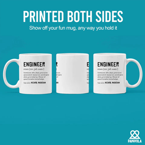 Engineer Definition Funny Gift Mug For Engineering Students Teachers And Pros Nerdy Computer Civil Mechanical Electrical Software Engineers 11 Oz White Ceramic Coffee Mug with text on both sides