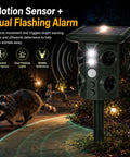Outdoor Ultrasonic Animal Deterrent With Motion Sensor, Solar Powered Pest Repeller, 3 In 1 System With Ultrasound, Flashing LED Light, And Ground Vibration To Deter Snakes, Moles, Voles, And Gophers In Your Yard on garden stake