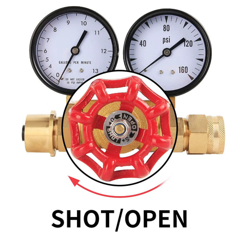 Water Pressure And Flow Test Gauge For Sprinkler Systems With Brass Gate Valve And Three Quarters Inch Hose Thread Reads Zero