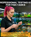 Skip The Guesswork And Ace Your Tank Health With Complete Aquarium Water Test Strips Kit Including Digital Thermometer For Fresh Or Saltwater Sets Smooth PH Chlorine Ammonia Hardness Results, woman using fish tank test kit.