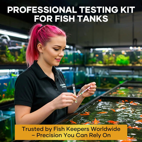 Skip The Guesswork And Ace Your Tank Health With Complete Aquarium Water Test Strips Kit Including Digital Thermometer For Fresh Or Saltwater Sets Smooth PH Chlorine Ammonia Hardness Results, woman using fish tank test kit.
