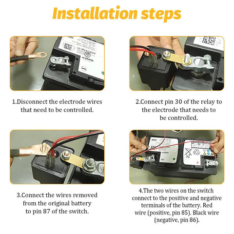 Installation steps for Heavy Duty 12 Volt Relay Switch 2 Pack 200 Amp SPST 4 Terminal Split Charge Starter Relay.