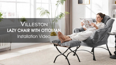 Woman lounging in Cozy Lazy Chair With Ottoman For Chillin And Reading, Ultra Comfy Lounge Seat in living room, relaxed with book.