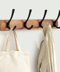 Acacia Wood Wall Coat Rack With Heavy Duty 4 Double Hooks, 15 Inch Long Hat Rack For Coats, Bags, Towels, And Leashes