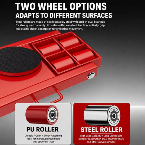 Heavy Duty Machinery Rolling Skates And Industrial Dolly Cart Featuring PU Wheels With Reinforced Shaft for versatile surfaces