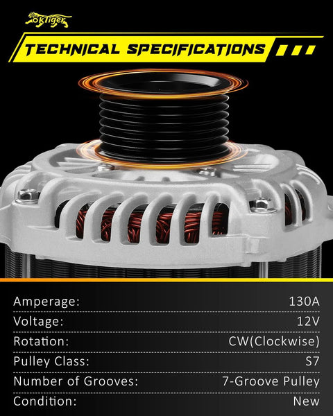 Upgraded 3.5L V6 Alternator For Nissan Maxima Altima Murano 2011-2018 130 Amp CW 7-Groove Clutch Pulley OE 23100-JA11B 11557N