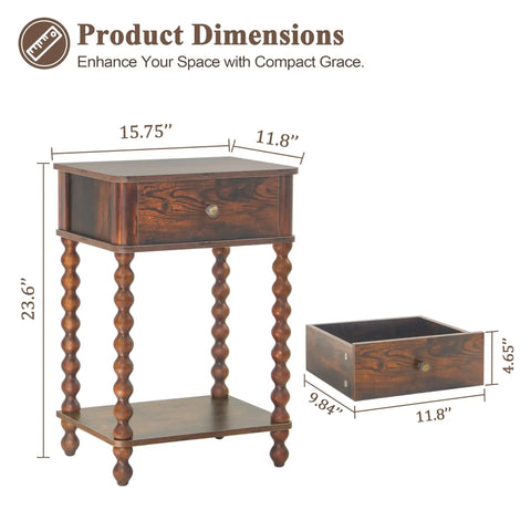 Mid Century Modern Nightstand With Drawer Rustic Walnut Finish And Spindle Wood Legs The Dope Compact Bedside End Table Dimensions