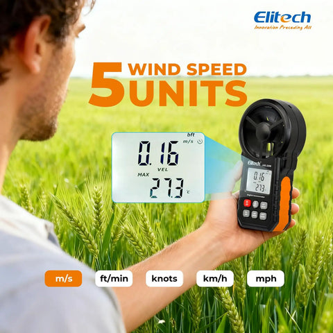 Pro Grade HVAC Anemometer With Bluetooth For Air Flow And Temperature Measurement, Real Time And Average Max Readings In CFM And CMM, Duct Traversing, System Balancing, Fume Hood Verification, handheld digital display