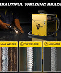 145 Amp MIG Welder With LED Display Inverter 110V Flux Core MIG Lift TIG And Stick Welding Machine showing welding process