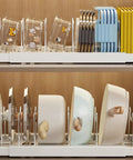 Expandable Two Pack Under Cabinet Pots And Pans Organizer With 9 Adjustable Dividers And Dual Purpose Lid Rack For Lids