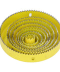 16 Piece Hole Saw Kit With High Speed Steel Cutting Tools Made For Electricians And Workshop Pros Who Wanna Cut Cleanly Through Wood And Metal Without Breaking a Sweat Or Spending All Day On The Job, yellow HSS hole saw set