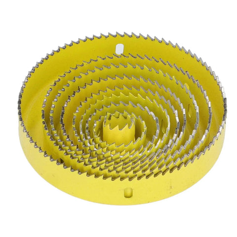 16 Piece Hole Saw Kit With High Speed Steel Cutting Tools Made For Electricians And Workshop Pros Who Wanna Cut Cleanly Through Wood And Metal Without Breaking a Sweat Or Spending All Day On The Job, yellow HSS hole saw set
