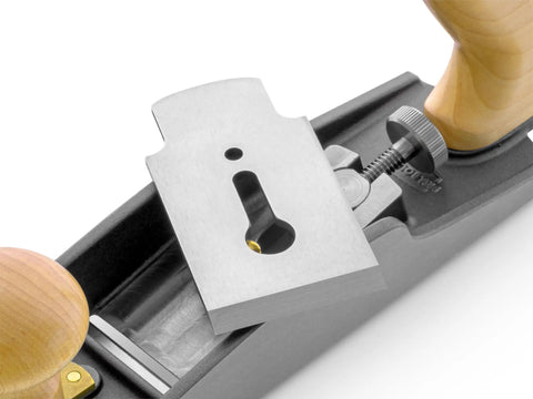 Low Angle Smoothing Plane Loaded With Extra Hhs Blades For Gnarly Figured Lumber keeps tearout outta sight, close-up of blade and adjustment.