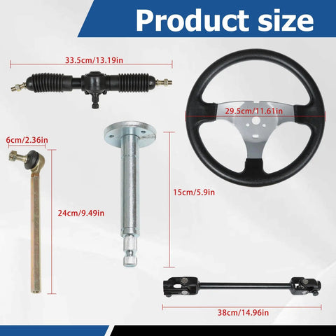 Steel Steering Wheel Kit With Adjustable Gear Rack Pinion Shaft For 110cc Go Kart ATV Buggy Quad Replacement 300mm Wheel