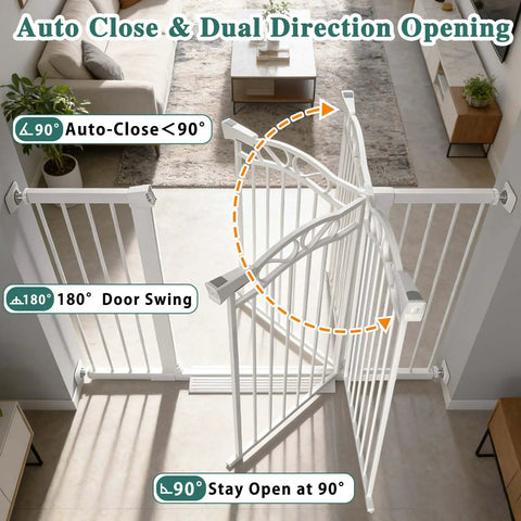 Extra Wide Walk Through Baby Gate For Doorways And Open Spaces Adjustable 76 To 79 Inches in dual direction opening mode