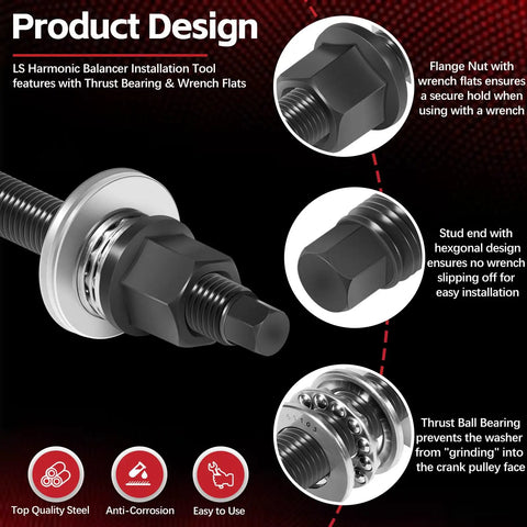 Harmonic Balancer Installation Tool For GM LS Series V8 Engines with Thrust Bearing and Flange Nut Design